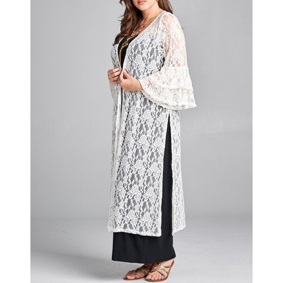 Plus Boho Lace Long Cardigan Duster Maxi Tunic Top - Picture 2 of 6